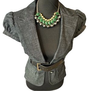 WOMEN BLACK DENIM 3 Button Belted dress top